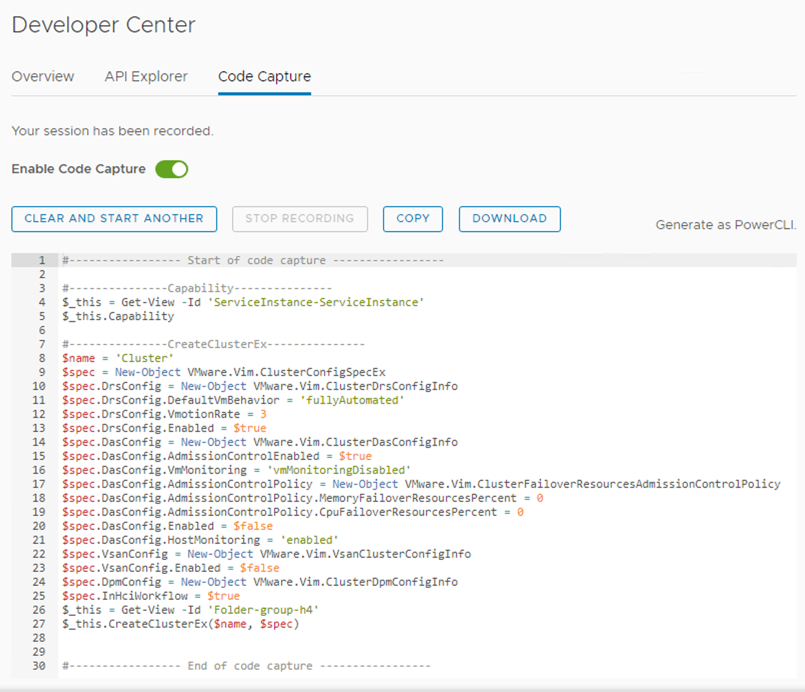 Example: Code Capture Output from Cluster Creation