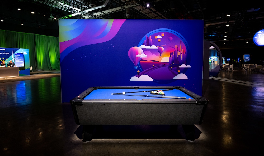 VMware Explore 2024 Las Vegas Interior branding billiards table in front of balloon lens