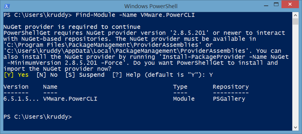 Find-Module Output for PowerCLI