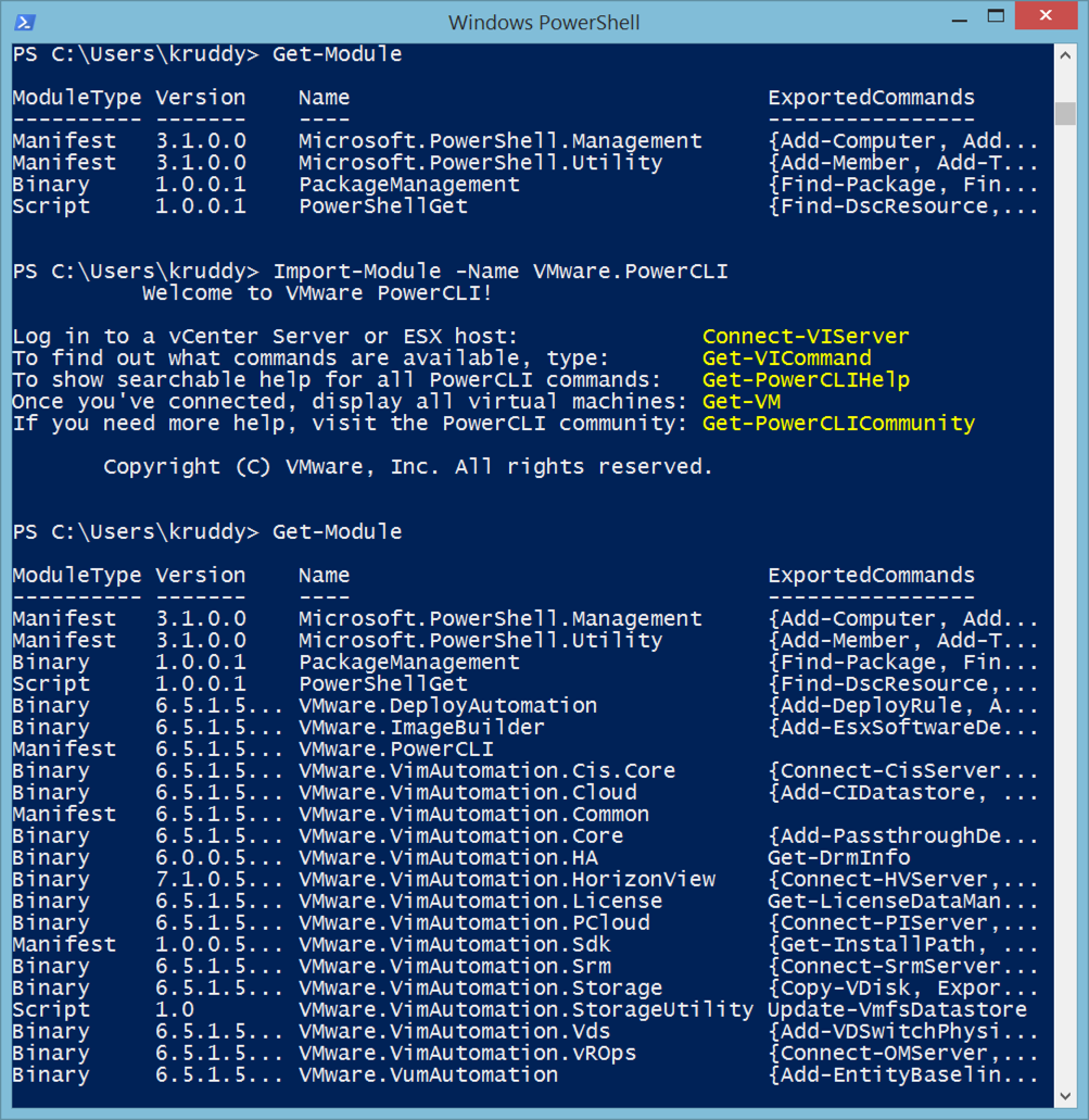 Import-Module VMware.PowerCLI Output