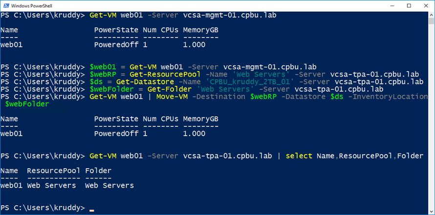 Cross vCenter vMotion Example using Inventory Location Parameter