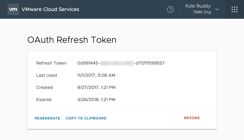 VMware Cloud Console OAuth Refresh Token