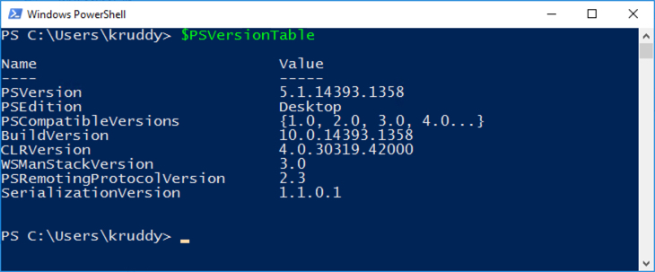 PowerShell PSVersionTable Output