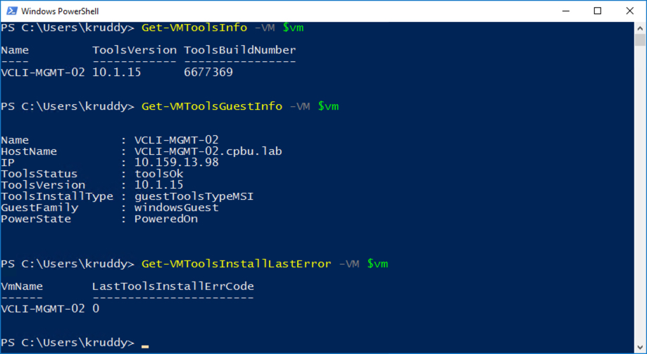 Example of retrieving VMware Tools information from a VM