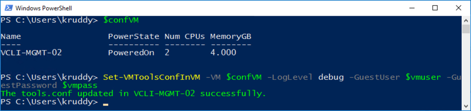 Example of modifying the VMware Tools logging level