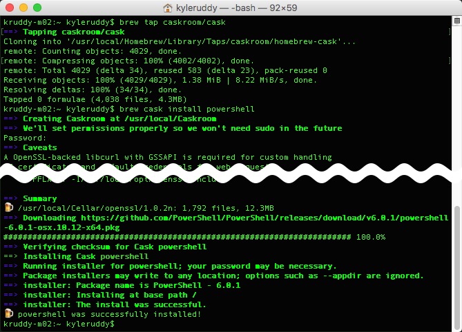 Example: Installing PowerShell Core through Homebrew Cask