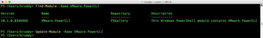 Example: Update-Module to PowerCLI 10.1.0