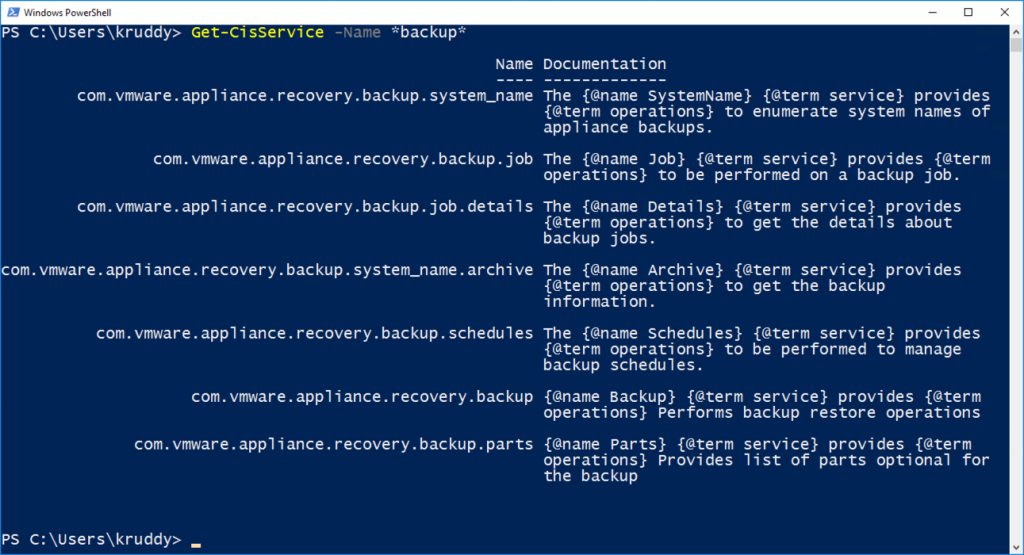 File-Based Backup Example: Listing CIS Services