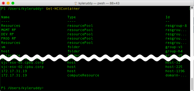 Example: Get-HCXContainer Output