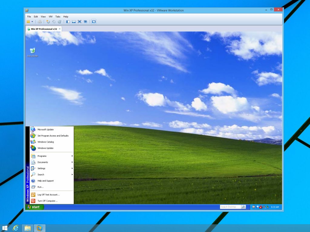 XP VM running Win 8 on Vmware Workstation