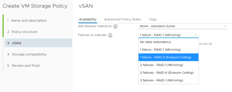 vSAN SPBM policies