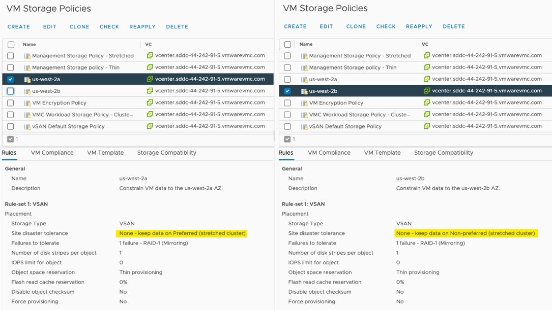 VM Storage Policies, vSAN, VMware Cloud on AWS