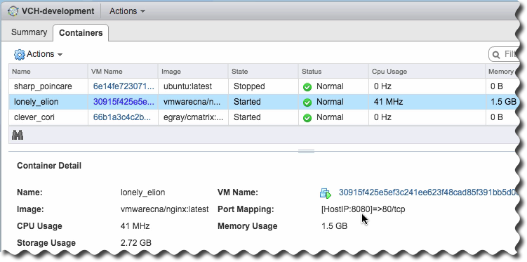 VIC running several Docker containers.