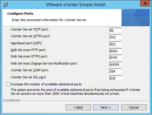 vCenter Server Configuration Ports