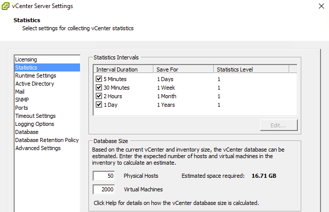 vCenter Server Statistics