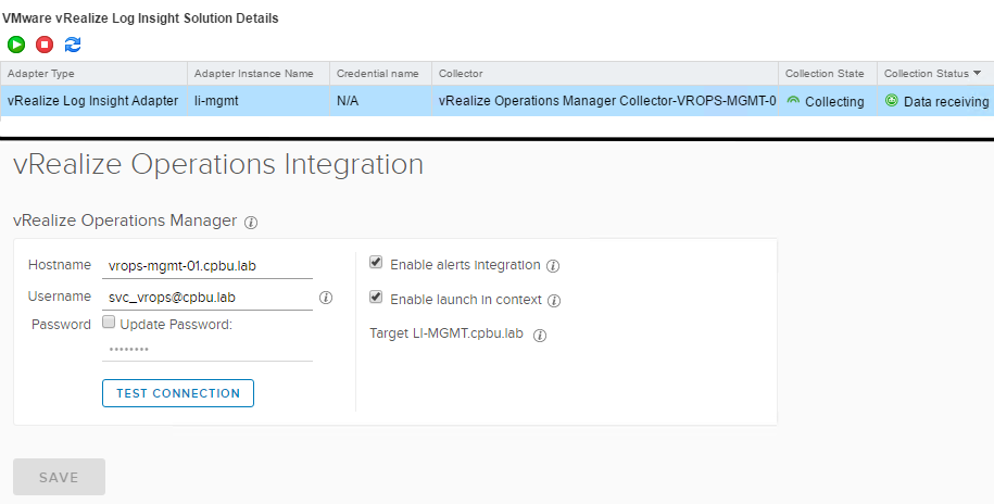 vR Ops & Log Insight Integration Configurations