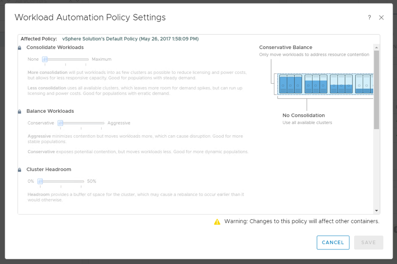 vR Ops 6.6 Workload Placement Policy Settings