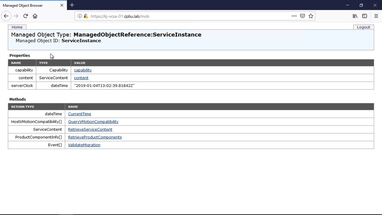 vCenter Server Managed Object Browser