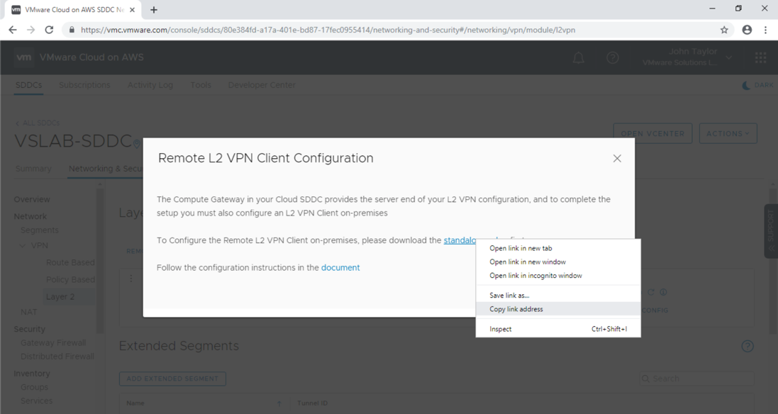 VMware Cloud on AWS Connectivity L2 VPN