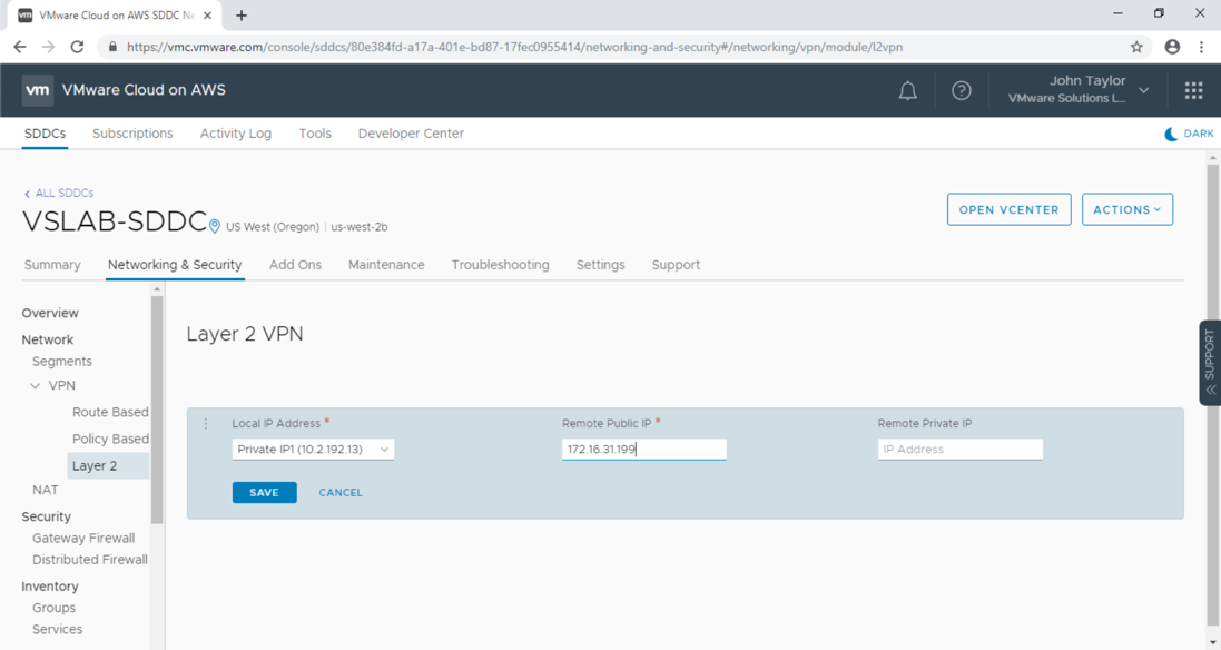 VMware Cloud on AWS Connectivity L2 VPN