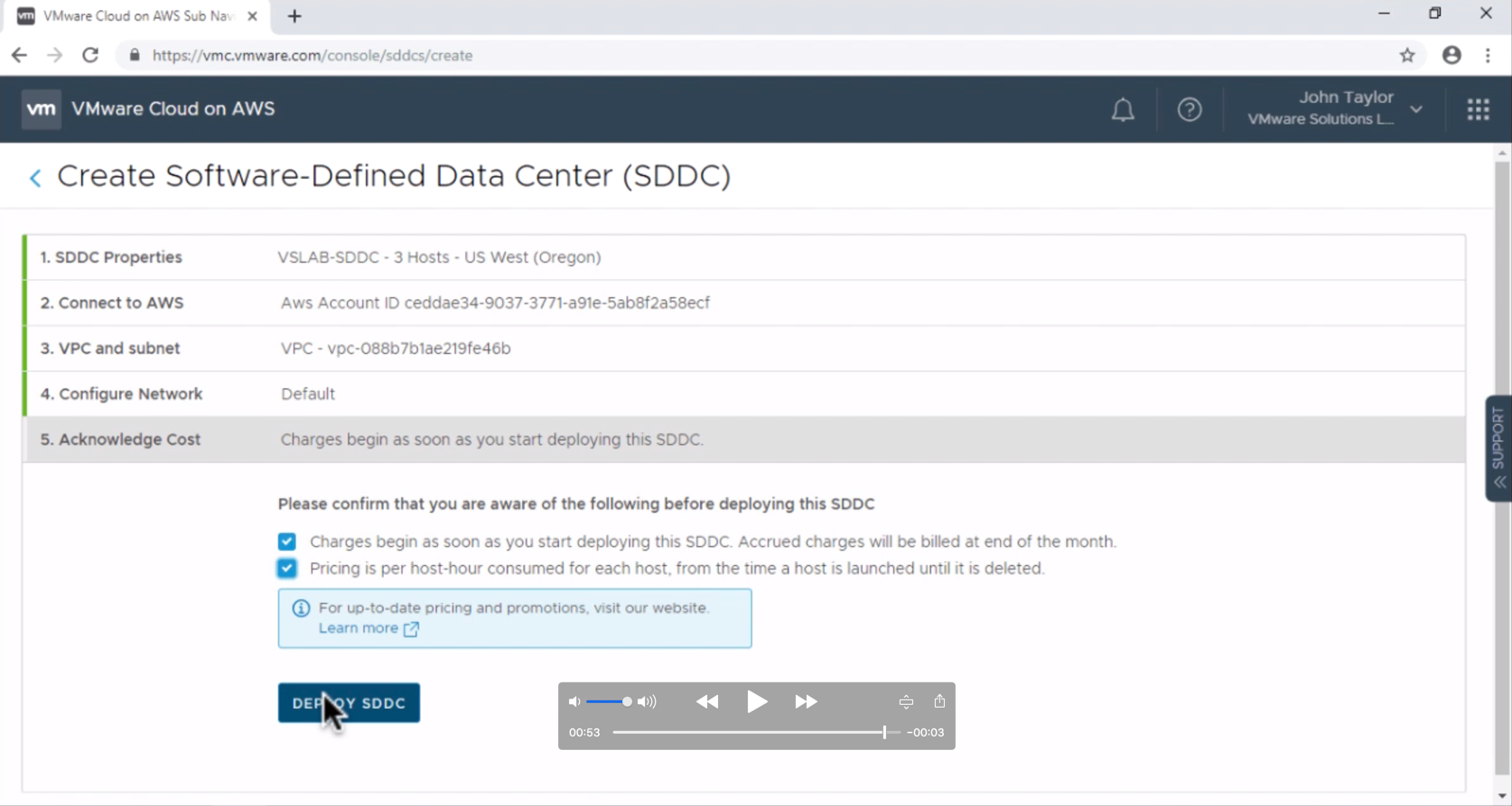 VMware Cloud on AWS First Steps - Deploy SDDC_9