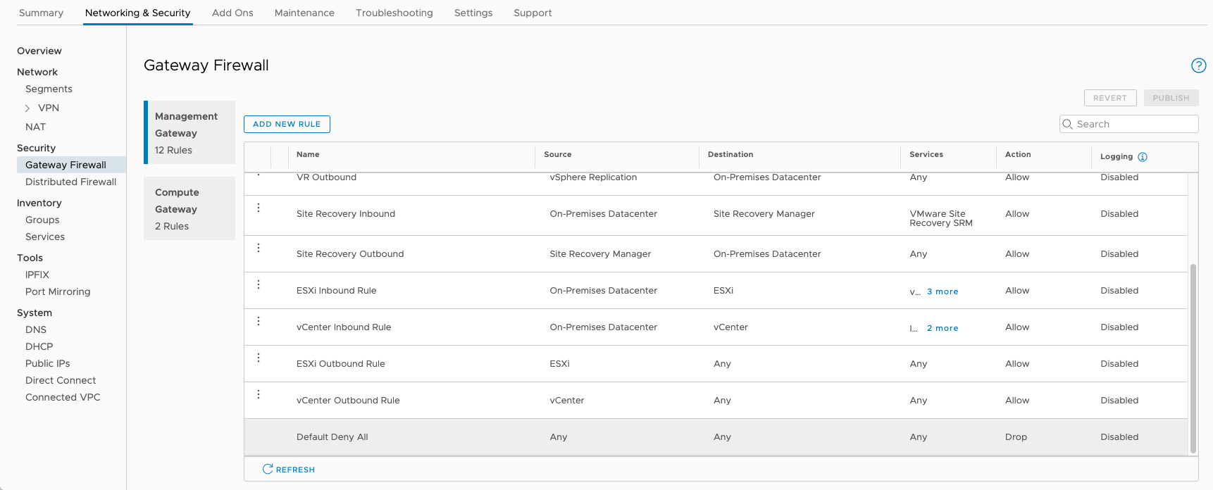 VMC Firewall Rules