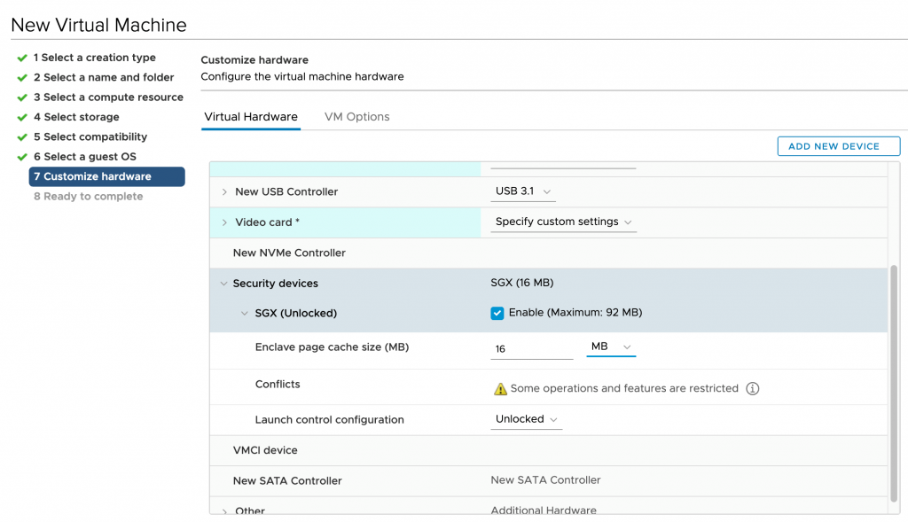 New VM with vSGX Enabled