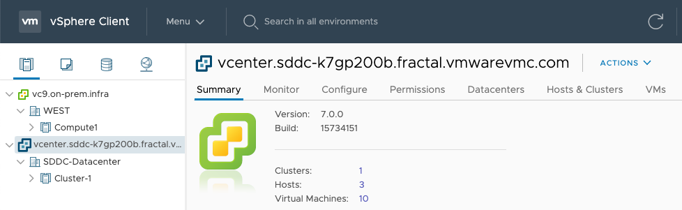 Two vCenter Server environments in one view