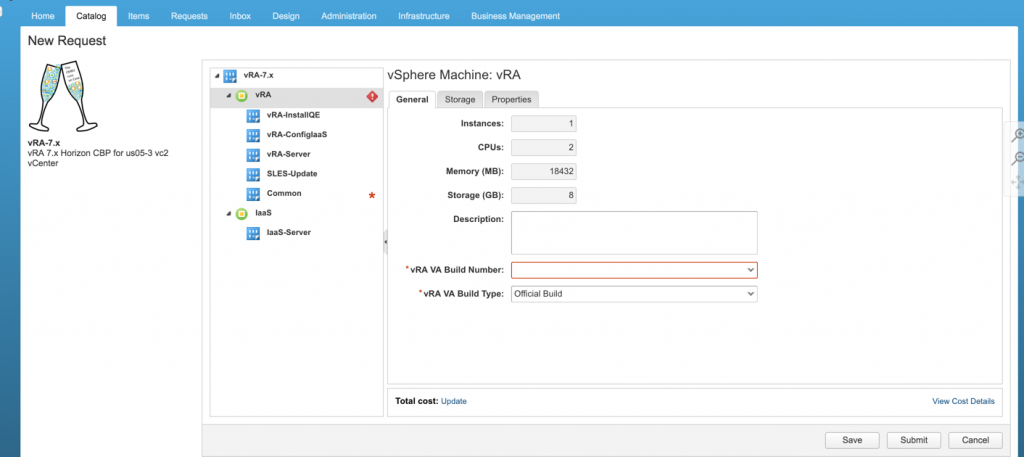 vRealize Automation Catalog Item with User Input