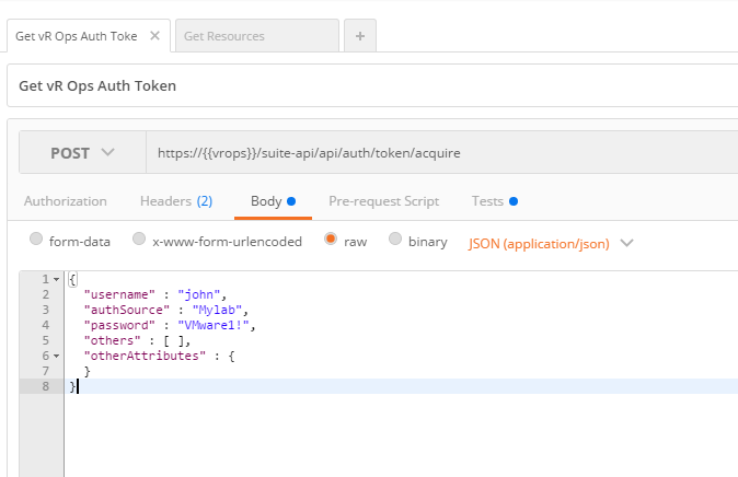 postman-json-body-for-vr-ops-token-request