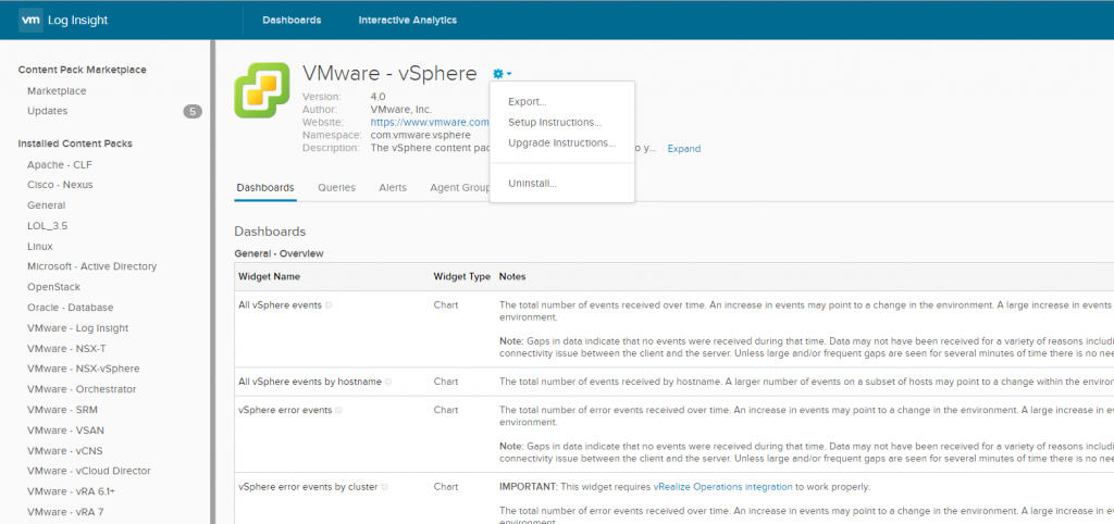 vSphere content pack v4.0