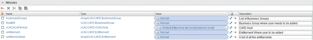 attributes for the workflow in vRO