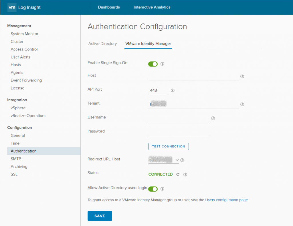 vIDM authentication configuration