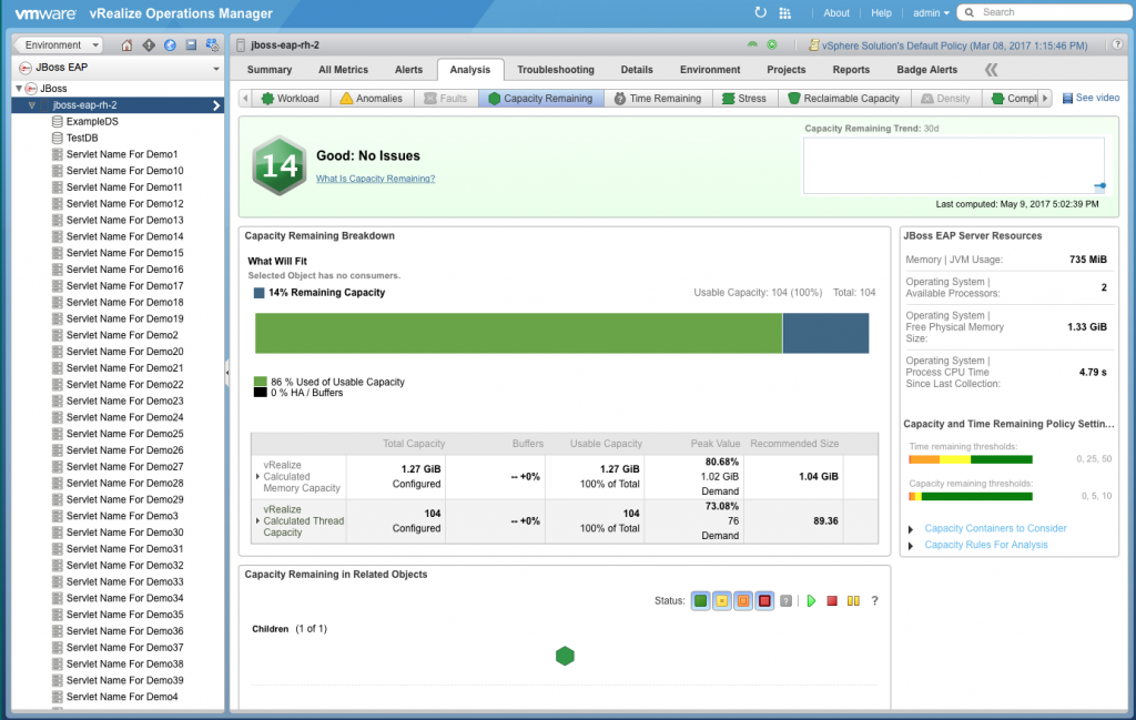 Example analysis badge in the JBoss EAP Management Pack from Blue Medora