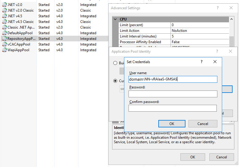 vRA Web Pool Config