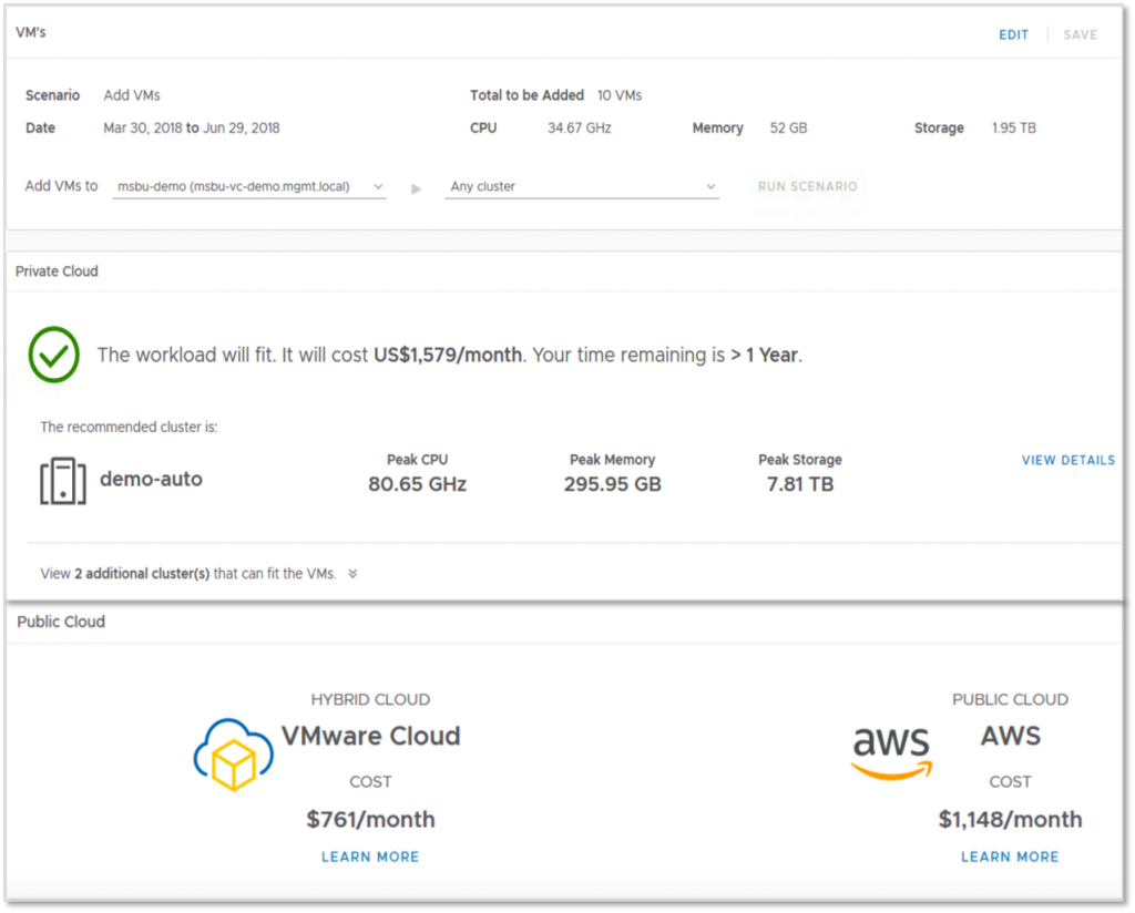 vRealize Operations 6.7 capacity what-if scenarios