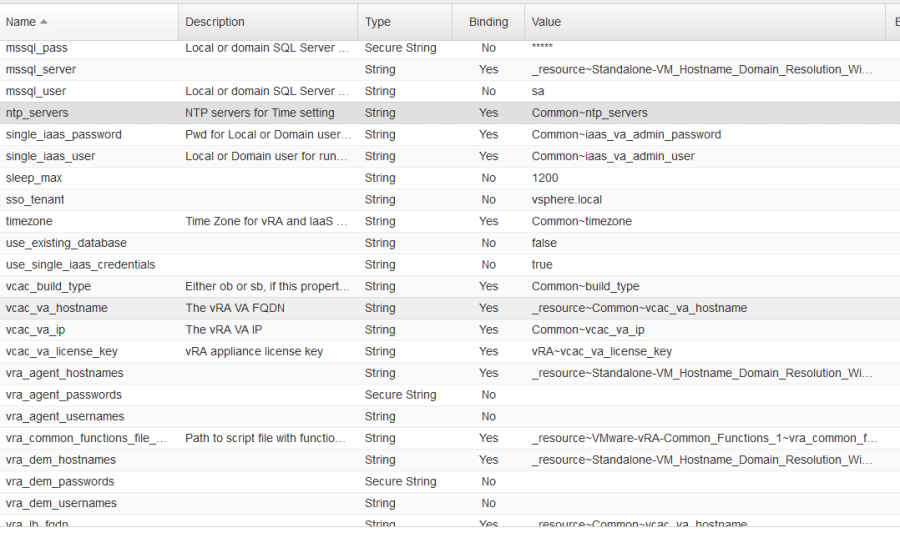 vRA Blueprint Software Component properties - example