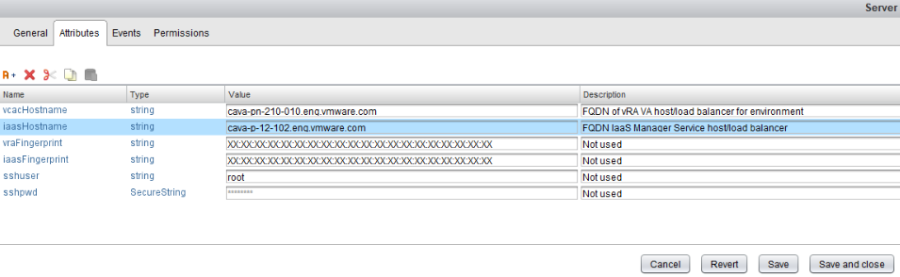 vCACCava Servers vRO Configuration element