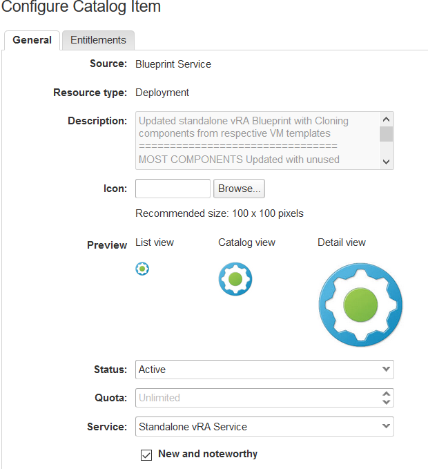 Configuring vRealize Automation catalog Item