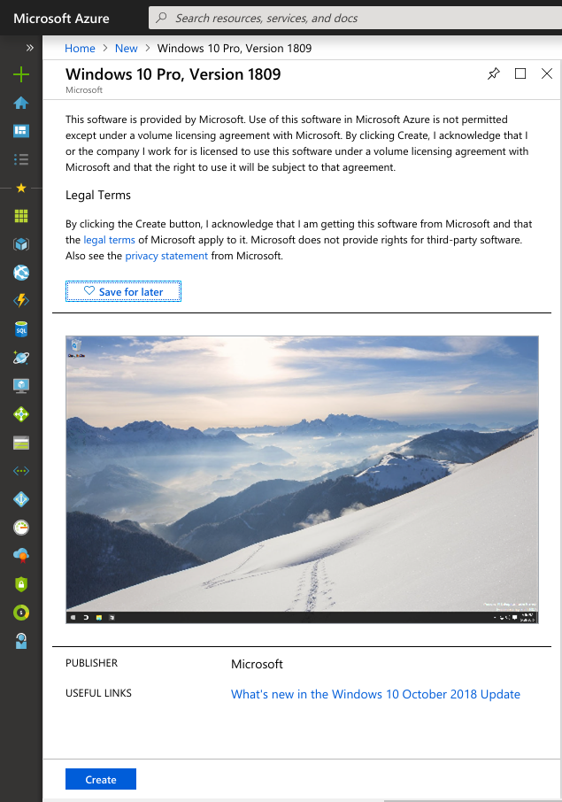 Azure windows 10 image