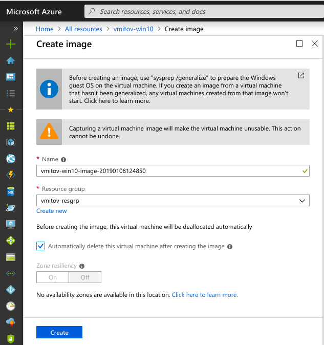 Capture Azure instance as image