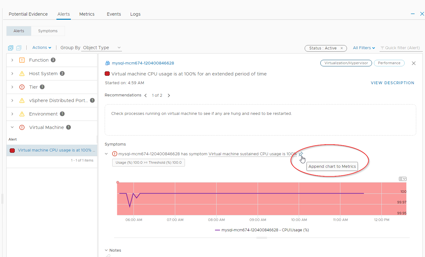 Any time you see the push pin icon next to a metric, you can pin it to the Metrics tab for review later