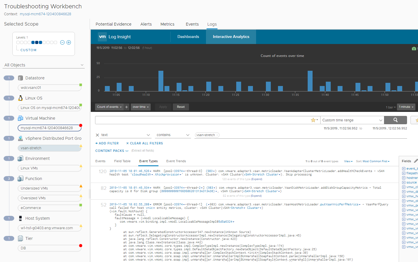 Using vRealize Log Insight for troubleshooting.