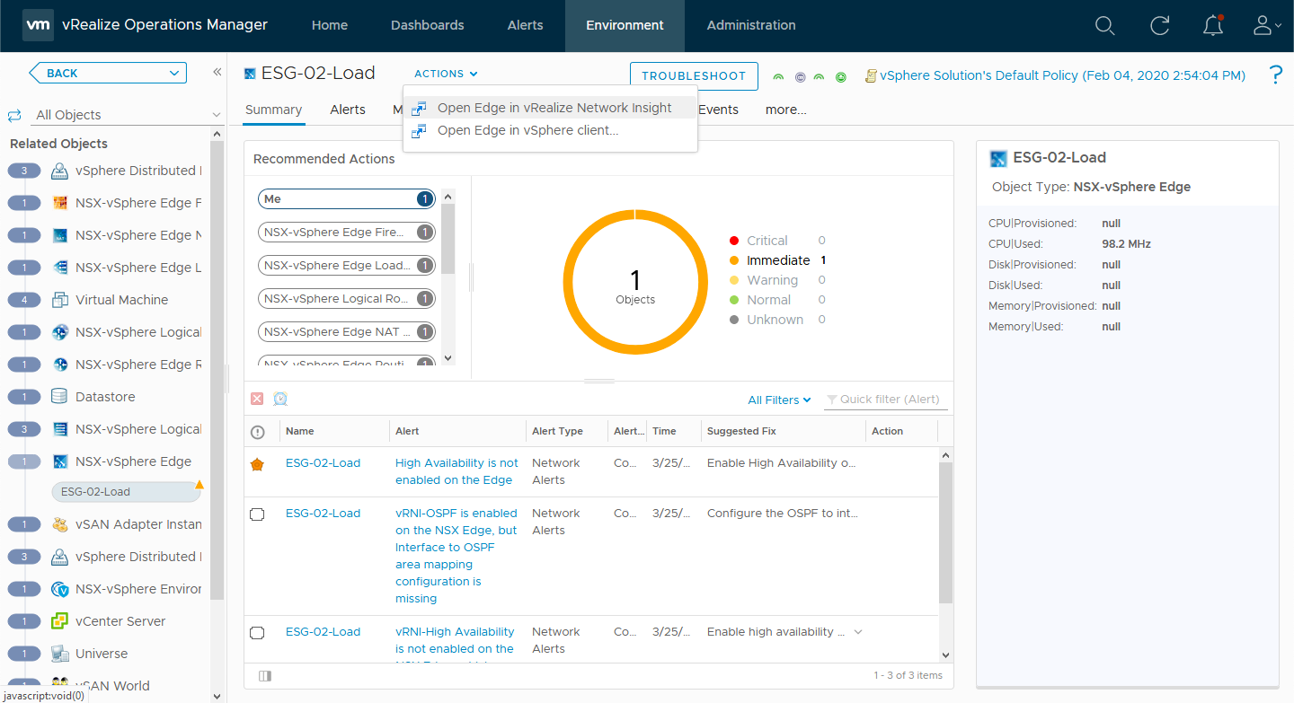 A launch in context action for an NSX-vSphere edge. 