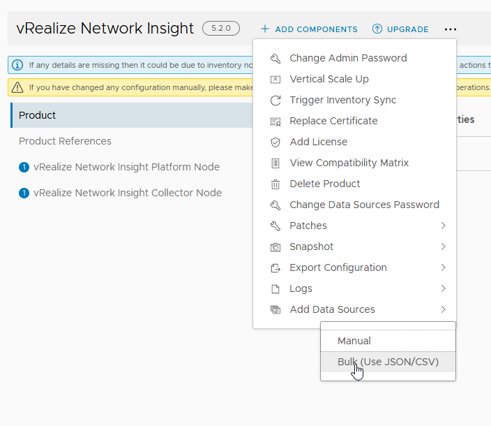 New "Bulk Load" of vRNI data sources in vRSLCM 8.2.