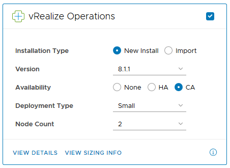 New Continuous Availability option for vRealize Operations clusters.