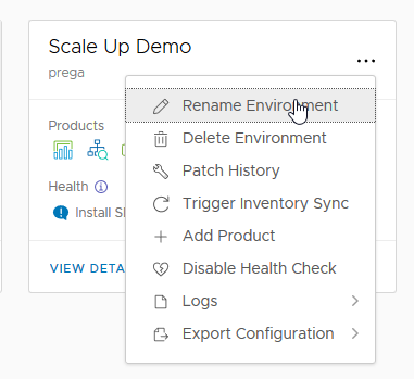 You may now rename environments and data centers in vRSLCM 8.2.