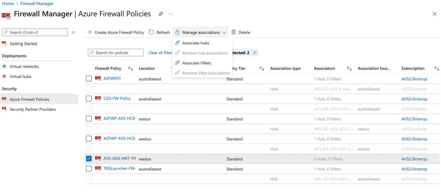 Click Manage associations, and then select Associate hubs