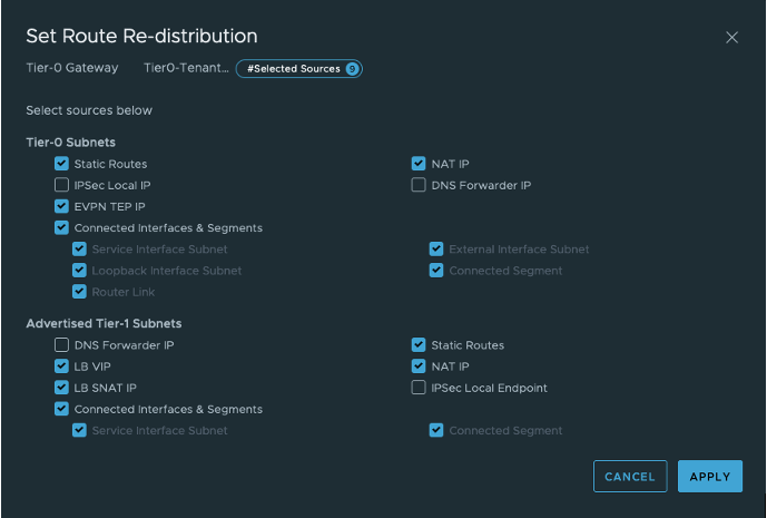 Redistribution route types