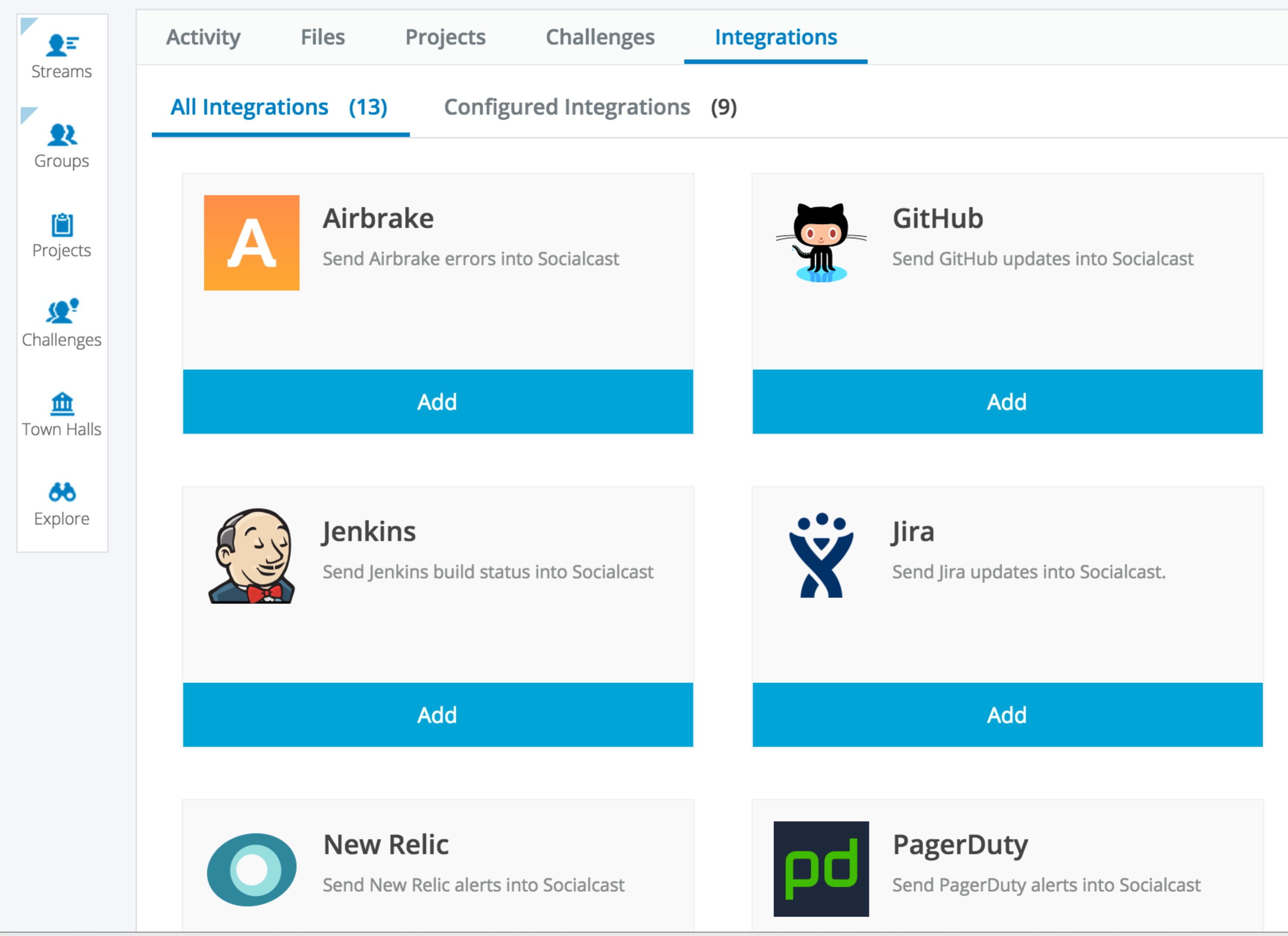 Figure 4: Socialcast Integration Store